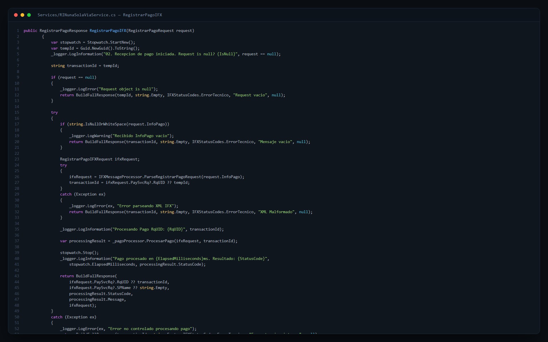 Pagos Integración una vía RIN Bancolombia. Codigo servicio csharp