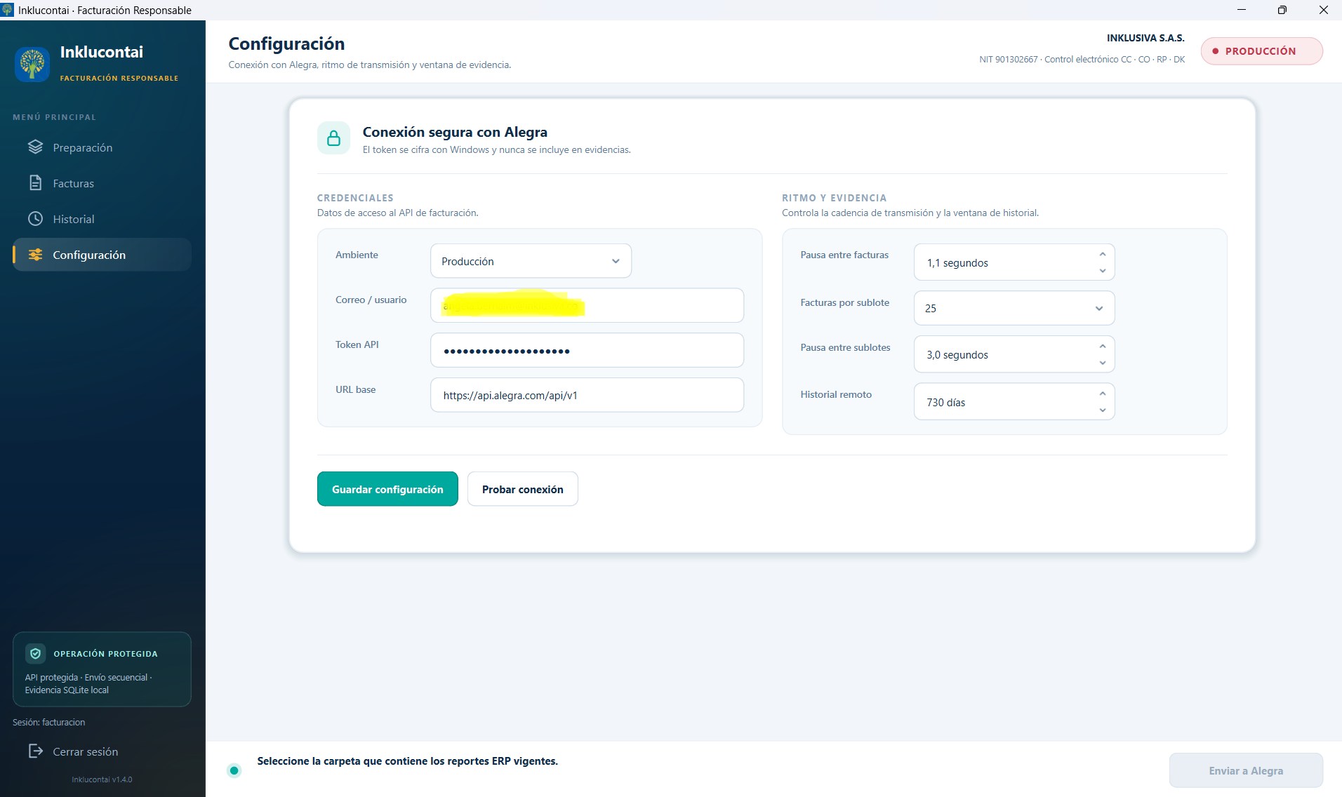 Facturación Alegra. Configuracion