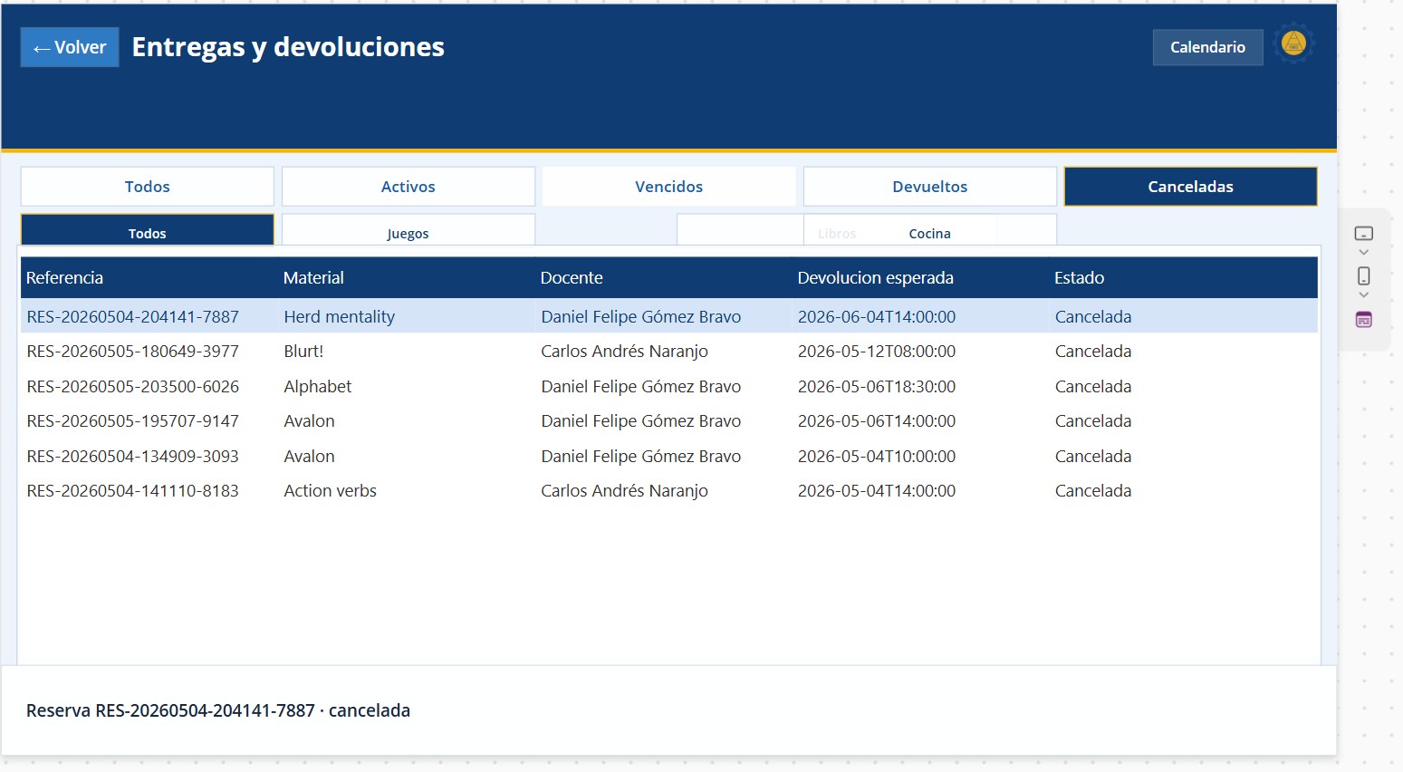 Recursos EAFIT. Entregas devoluciones