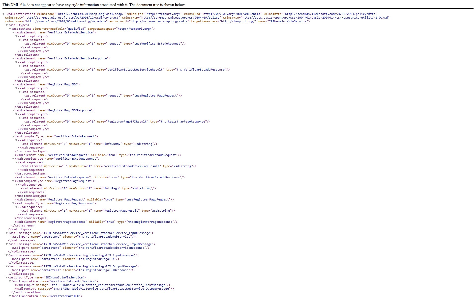 Pagos Integración una vía RIN Bancolombia. Wsdl estructura browser
