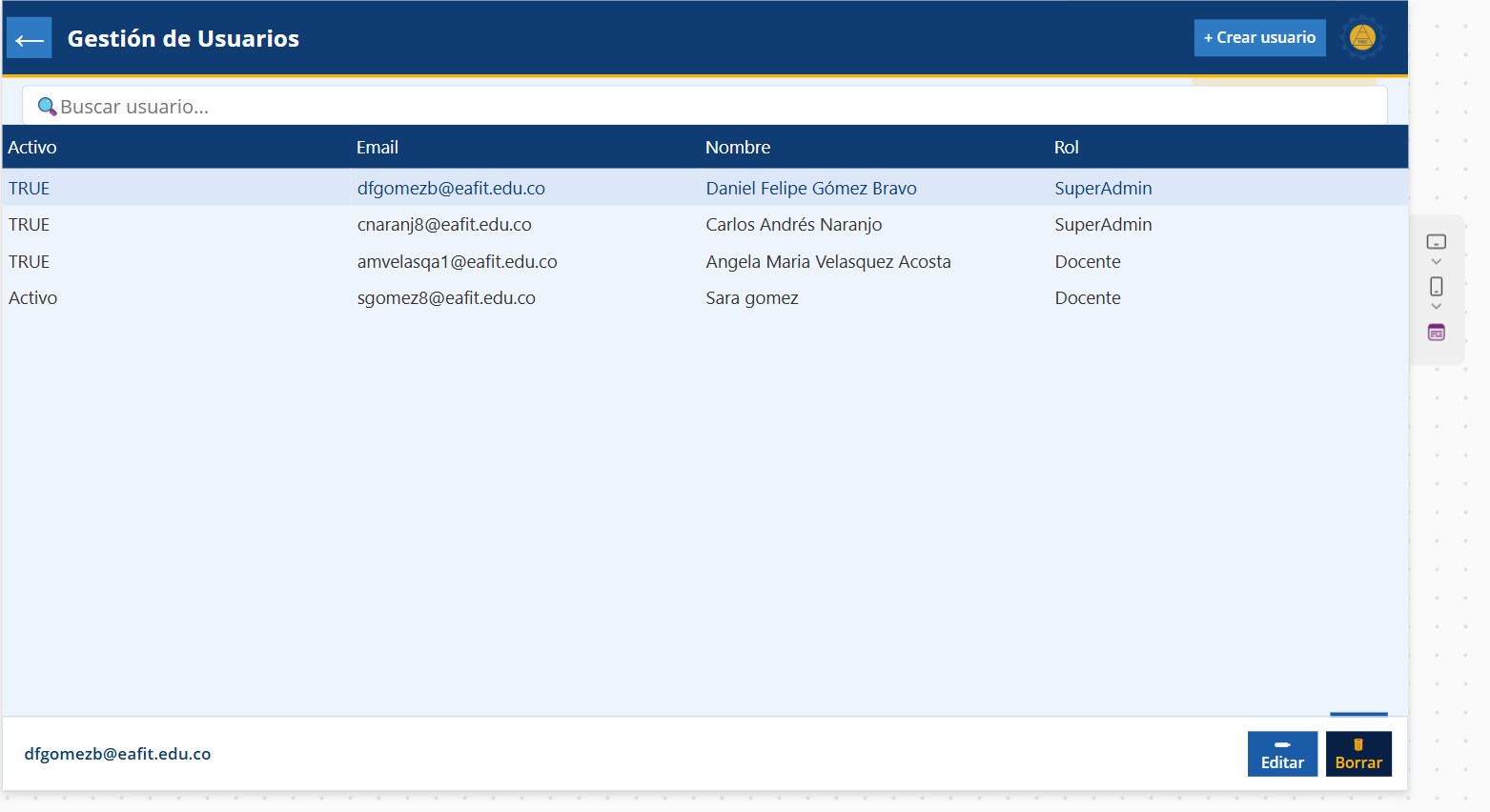 Recursos EAFIT. Gestion usuarios